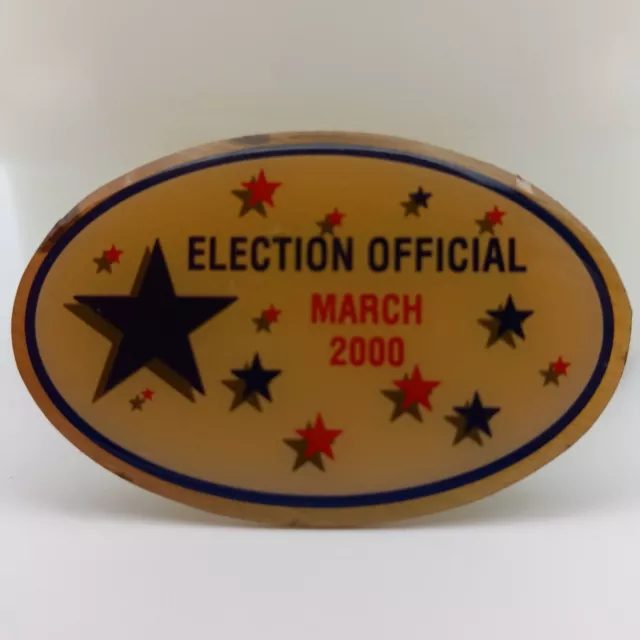 Vintage Election Official March 2000 Lapel Pin Political Oval Gold Tone Metal