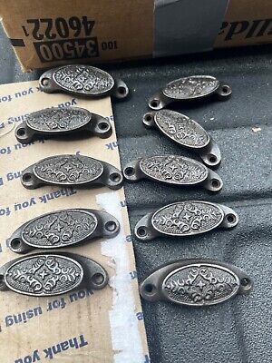 ORNATE c1880 SET of 10 matching authentic VICTORIAN cabinet pull hardware 3” L