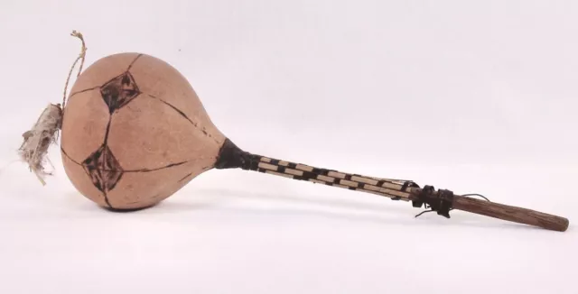 Antique Primitive Folk Art Gourd Maraca Shaker 11" Inches