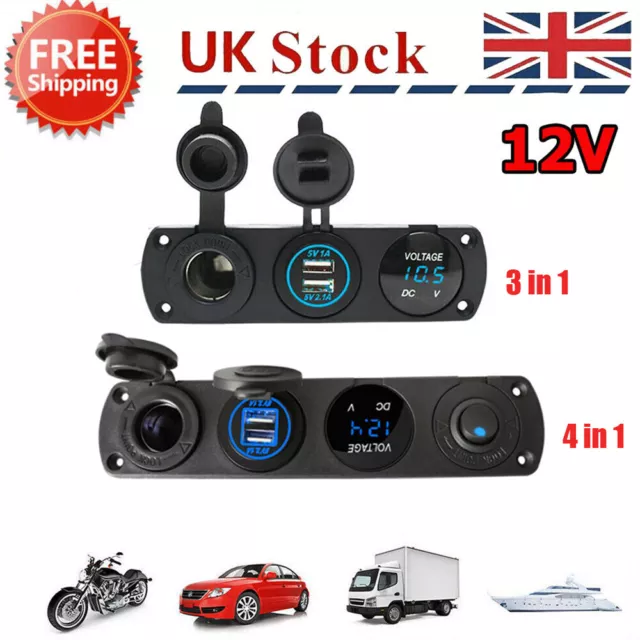 3/4 in 1 Panel Dual USB Socket Charger LED Voltmeter 12V Power Outlet Car Boat