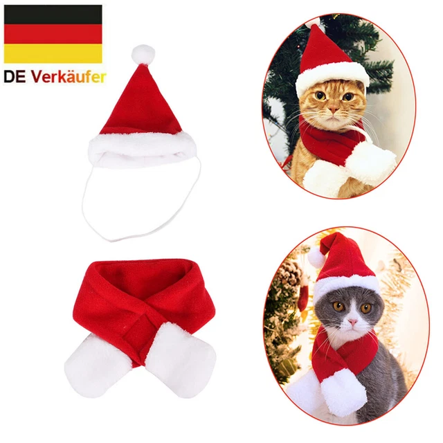 DE Weihnachten Haustier Katzen Hunde Santa Hut & Schal Kostüm Outfits Dekor Xmas