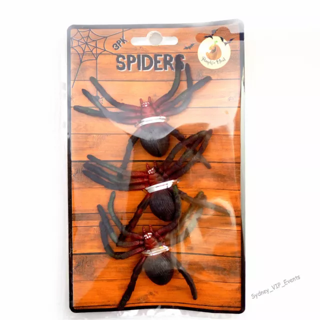 Halloween Party Spiders Scary Spooky Rubber 9Cm 3Pk Red Green Black Table Décor