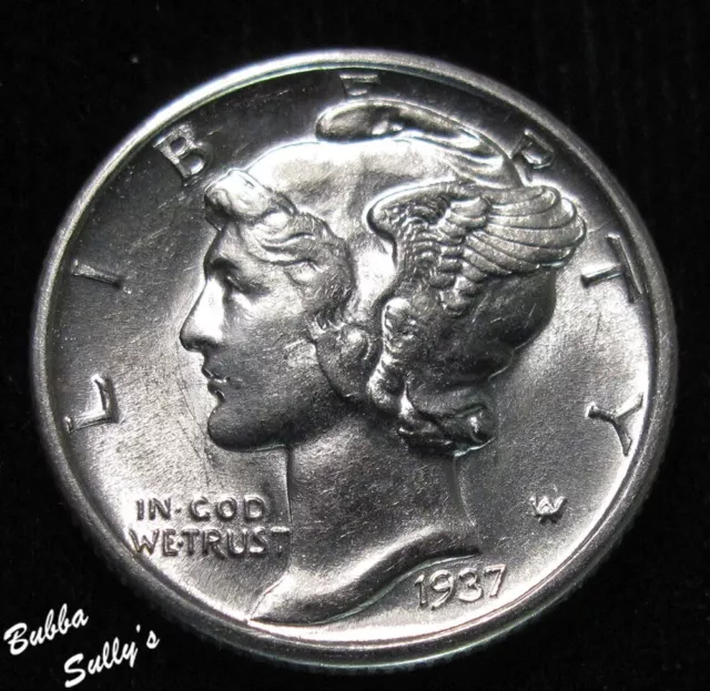 1937 D Mercury Dime ABOUT UNCIRCULATED ++