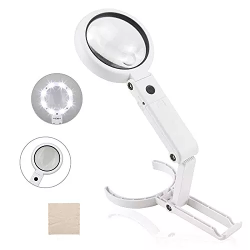 ENJOHOS Loupe eclairante à Main sur Pied 5X 11X avec lumière 8 LED loupe de L...