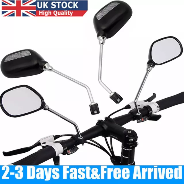 2Pcs BICYCLE MOBILITY SCOOTER MOUNTAIN BIKE HANDLEBAR REAR VIEW MIRROR BLACK
