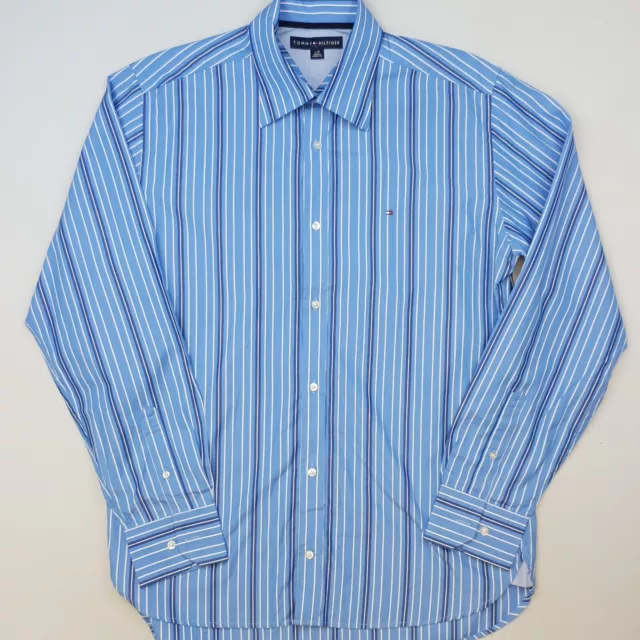 Tommy Hilfiger Mens Shirt Vintage Large Regular Fit Blue Long Sleeve Striped