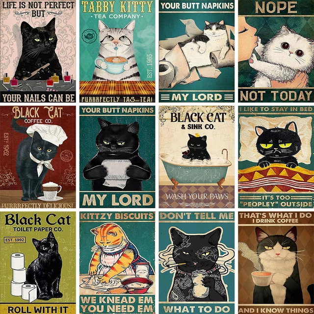 5D DIY Diamond Painting Kits Full Round Drill Black Cat Poster Mosaic Picture