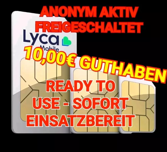 Lyca Mobile Sim Karte Aktiv. Ready Sim Einsatzbereit Prepaid Lyca 10€ Guthaben