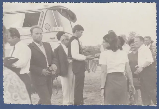 Beautiful Guys and Girls near the old bus Soviet Vintage Photo USSR