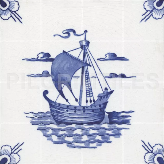 Ceramic or Porcelain Kiln Fired Tile Mural Kitchen Cooker Voysey Delft Ship