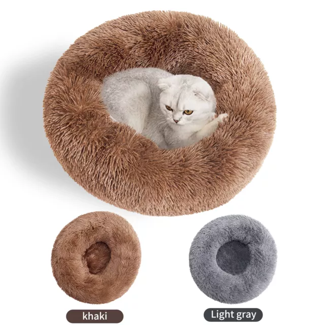Donut Plush Pet Dog Cat Bed Fluffy Soft Warm Calming Bed Sleeping Kennel Nest 14