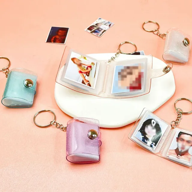 1-2inch Photo Album Picture Holder Card Collect Pocket Mini Book Sequins Keyring