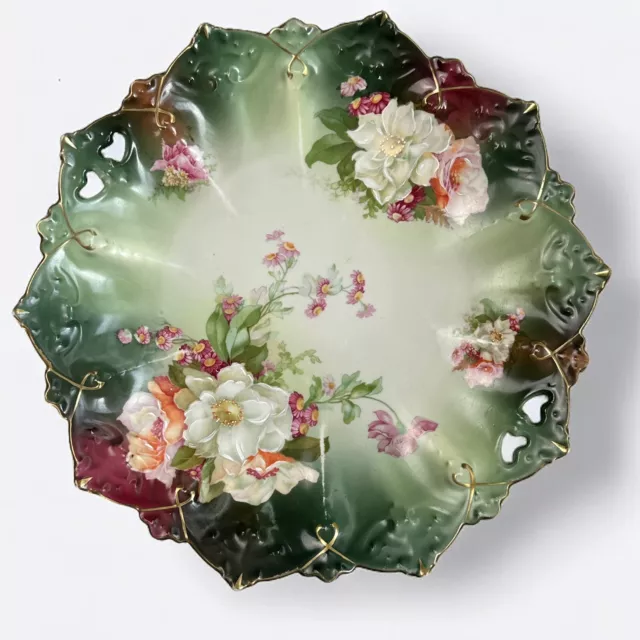 Antique MZ AUSTRIA MORITZ ZDEKAUER Roses 11” Cake Plate 1884-1909 Porcelain