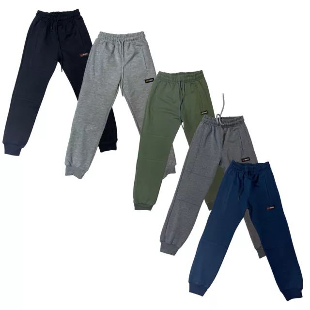 Boys Girls Plain Basic PE School Jogging Sports Tracksuit Bottoms Joggers Cotton