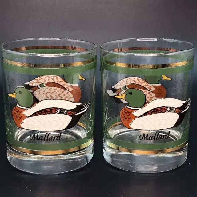 Mallard Duck Low Ball Glasses Set of 2 MCM Hunting Outdoors Bar Whiskey 12oz