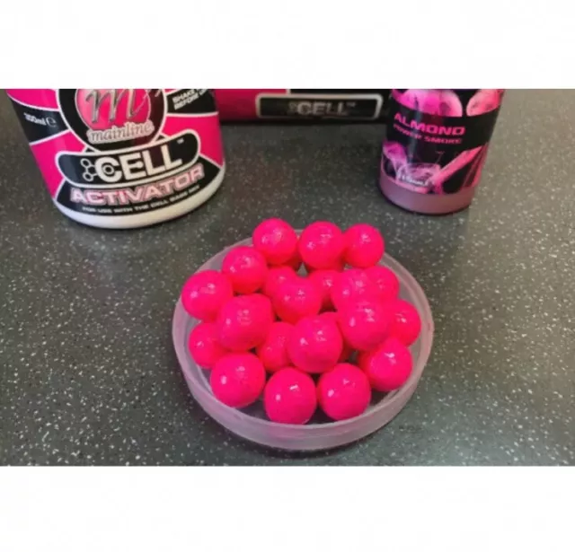 Mainline Cell Pop Ups Boilies 25x12mm Pink Soaked In Korda Goo Almond Carp bait