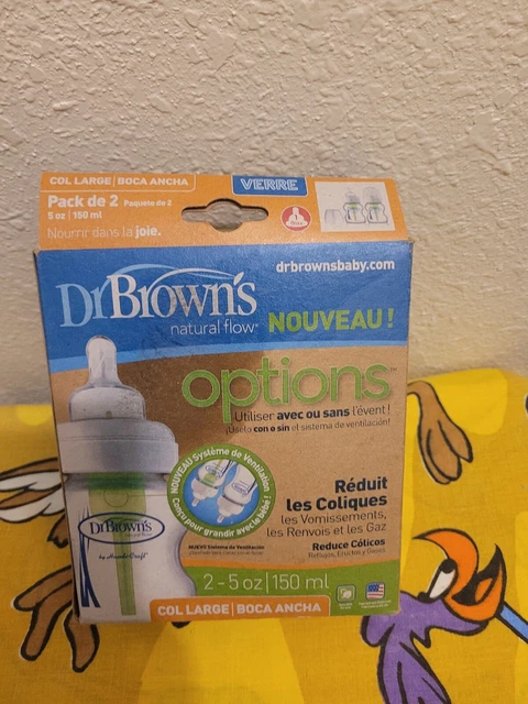 Dr. Brown's 2-Pack Glass Baby Bottles 2-5oz (150ml) - Reduces Colic