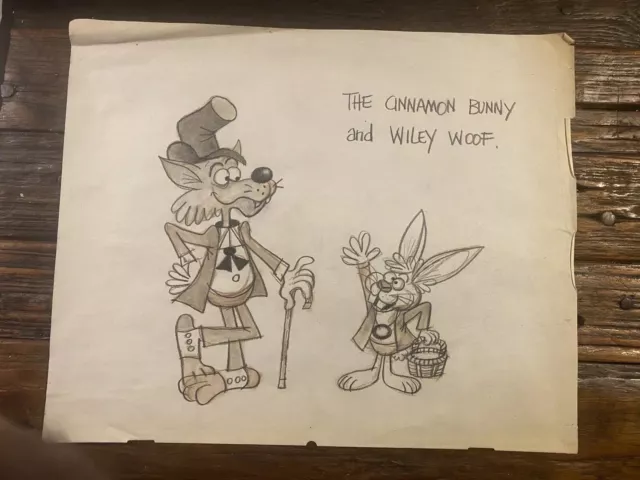 Cinnamon Bunny & Wiley Woof Original Pencil Drawings Animation From Lew Keller