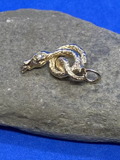 14K Yellow Gold Coiled Snake with Diamond on Head Charm