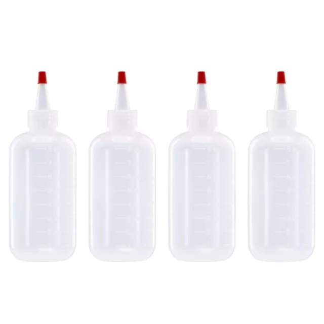 4 pack of 8oz (240mL) Plastic Boston Round Squeeze Bottles + Yorker Caps LDPE