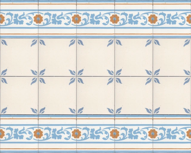 Original antique 3 meter reclaimed wall 80 tiles Art Nouveau Cottage flowers