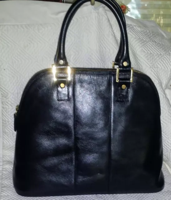 LaLucca REBEKAH Black Leather DOME SATCHEL Top Handle HANDBAG Beautiful BIG BAG!