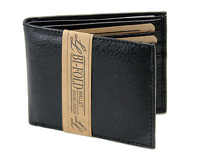 New Mens Bifold Grain Leather Wallet Black Cards Id License Thin Slim Soft Hand