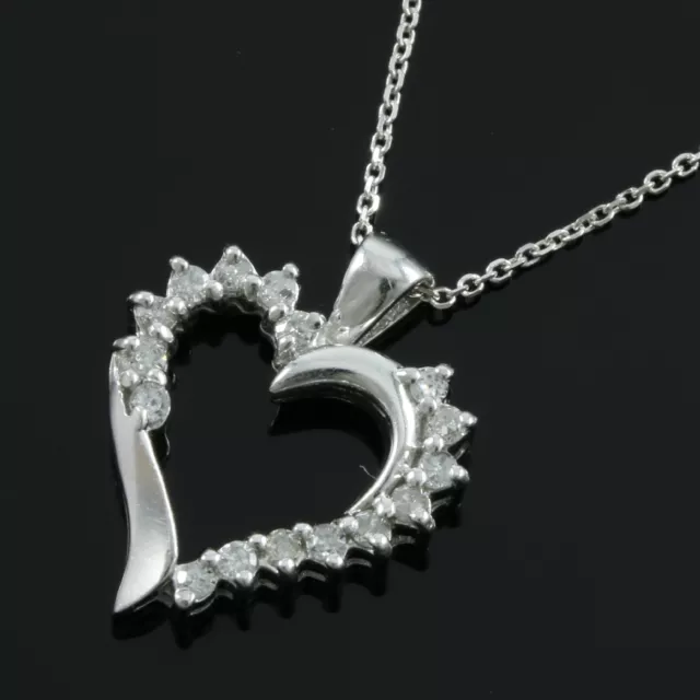 Lovely 1/4 Carat Diamond 10Kt Solid White Gold Heart Necklace 18"