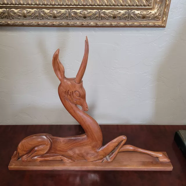 Hand Carved Solid Walnut Wood Stylized Antelope Sculptural Animal Figure MCM VTG