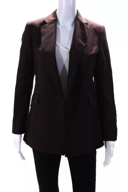 Theory Womens Notched Collar Open Front Blazer Jacket Burgundy Wool Size 2