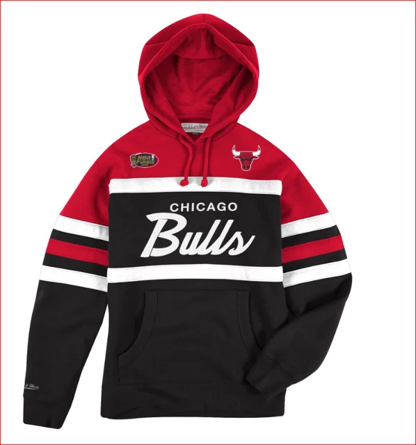Mitchell E Ness NBA Head Coach Hoody Chicago Bulls Rosso Nero Nuovo