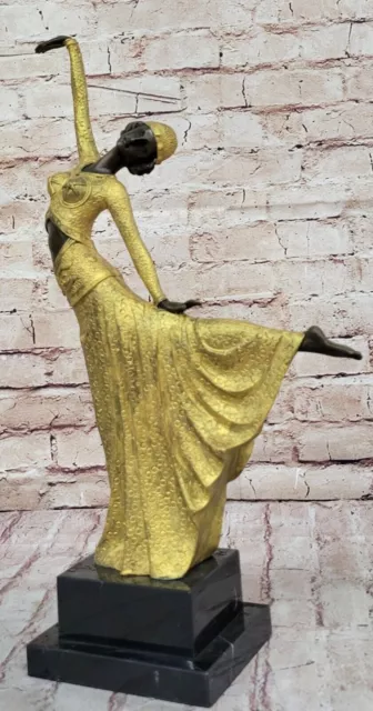 Fait à la Main Égyptien Danseuse Bronze Sculpture Par Demetre Danseur: Art Déco