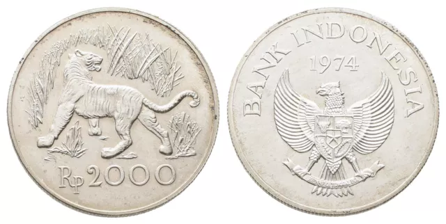 Indonesia, 2000 Rupiah 1974 - Tiger Indonesia Rupee Silver Coin Coin