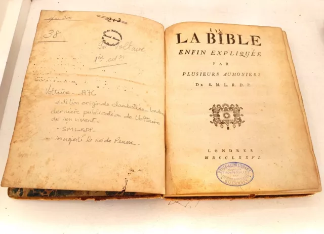 1776 Voltaire - La Bible Enfin expliquée par Plusieurs Aumôniers de S.M.L.R.D.P.