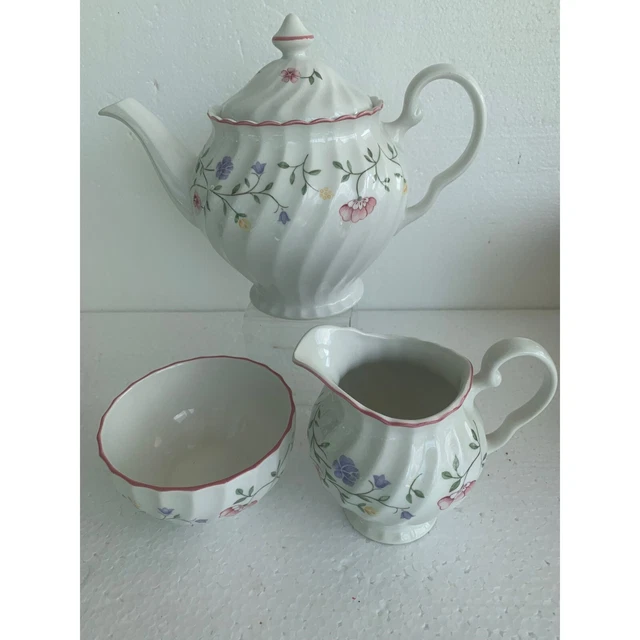 Vintage Johnson Bro English teapot creamer and open sugar Summer Chintz Patt