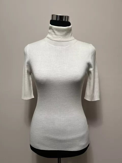 $190 NWT Theory Leenda E Wool Turtleneck Ribbed Ivory Sweater sz S    N0711707 3