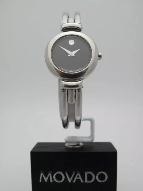 Movado Harmony Ladies Black Dial Stainless Steel Bangle Bracelet Watch 0604428