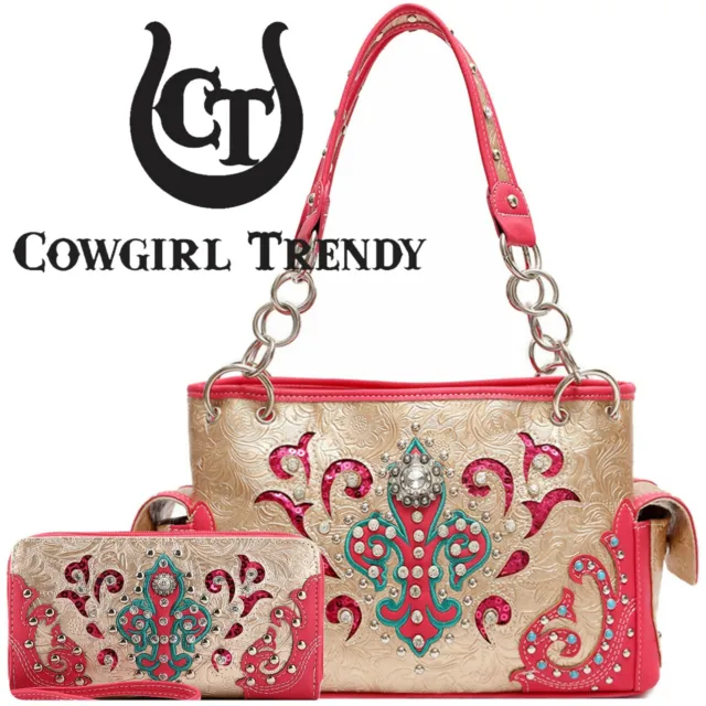 Fleur de Lis Concealed Carry Purse Western Shoulder Bag Women Handbag Wallet