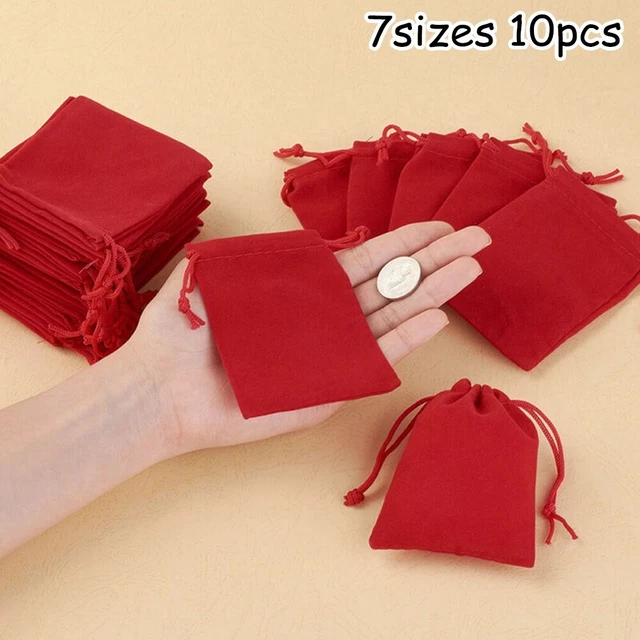 Bolsas de cordón de terciopelo rojo para cuentas maquillaje y pequeños regalos conjunto de 10