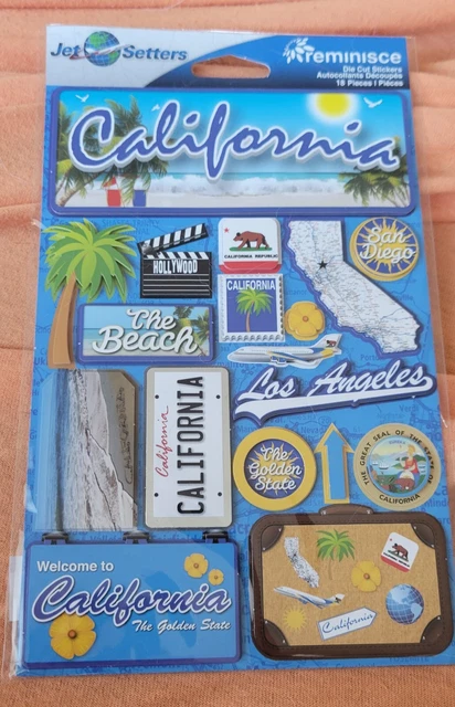 Scrapbooking Crafts Stickers 3D California License Plate Beach Golden State Map