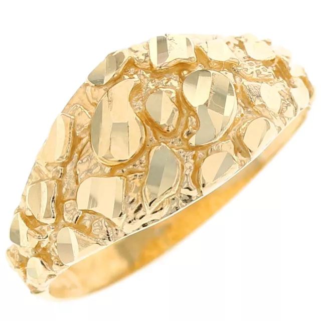 10k or 14k Solid Yellow Gold Nugget Design Dome Ring Womens Jewelry