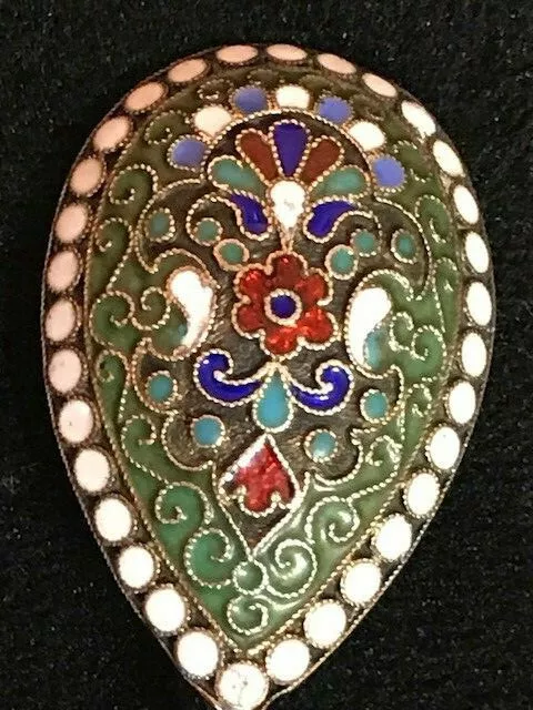 "Moscou" City Spoon Cloisonne Enamel Silver 84 Russian Imperial Klingert Antique