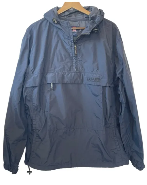 VTG 90s CHAPS Ralph Lauren Jacket Men's Large Pull Over Hooded Rain Coat Navy