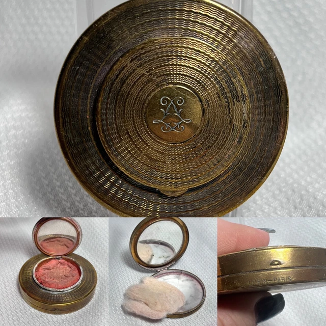 Vtg Art Deco Lubin - Paris Double Compartment Gold Tone Mirrored Makeup Compact