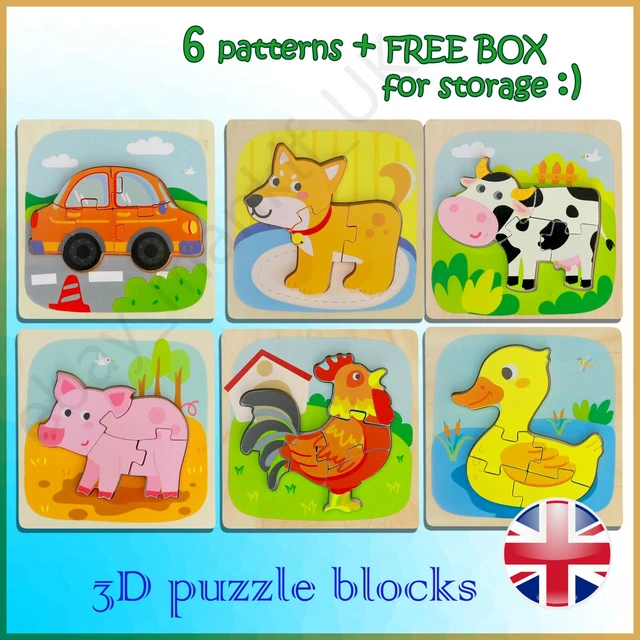 Farm Animals Car Wooden Puzzle Jigsaw Toddler Kids Educational Buy 6& Get Uno 🎁