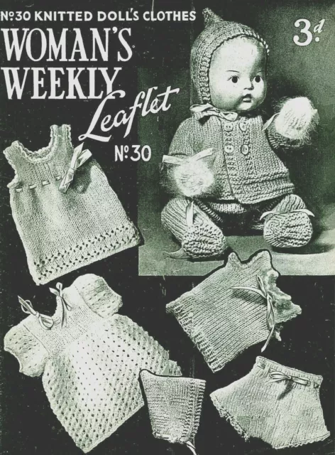 VINTAGE  COPY  Dolls Clothes Knitting Pattern  8 Items to Knit  3 Ply Yarn