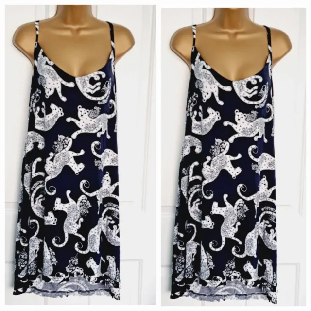 TWIN PACK OF TWO. M&S Size 26 Navy Blue/White Leopard Cami Nightdress. (76)