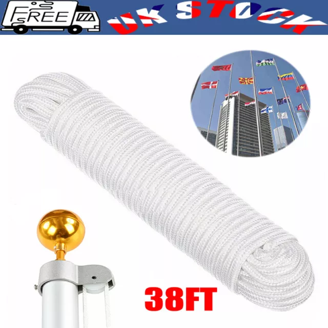 38FT 6MM WHITE Flagpole Halyard Rope Flag Pole Rope Nylon Braided Cord UK  £10.53 - PicClick UK