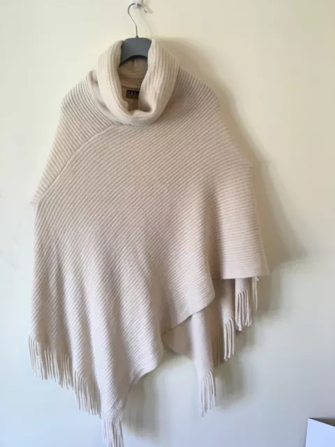 Poncho W Collection Donna Casual Crema Lavorato a Maglia Collo Cowl Con Nappe Oversize