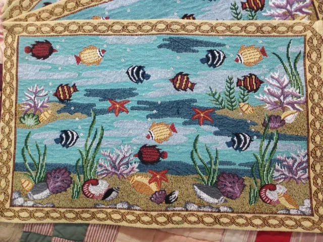 Placemats Royal Norfolk Linens Set 4 Under The Sea Woven Tapestry Fish Beach